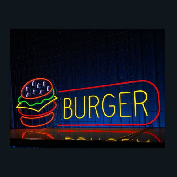 Handmadetneonsign Burger Neon Sign, Hamburger Neon Food Wall Art Decor, Burger Store Wall Decor
