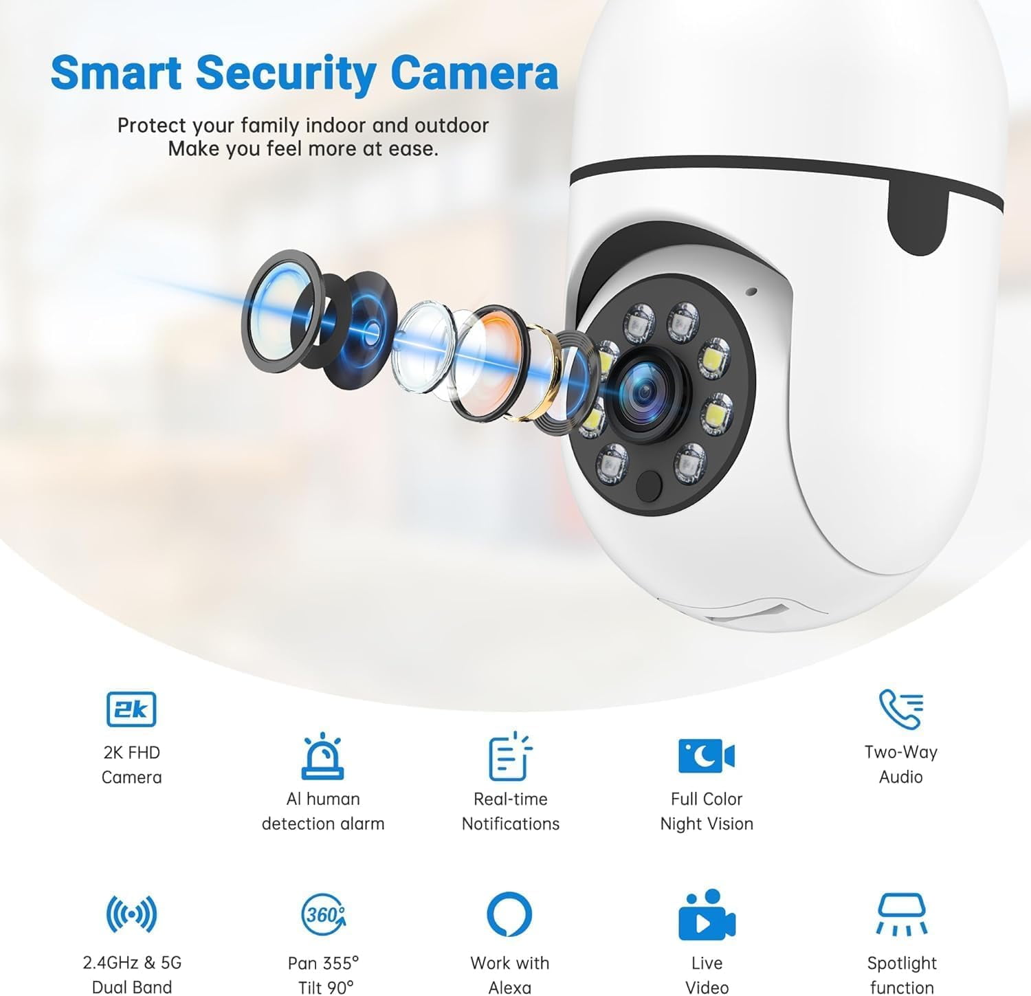 4 Pack 5G&2.4G Light Bulb Security Camera, E27 360° Wireless WiFi Camera, 1080P Home Surveillance with Night Vision, Motion Alert, Two-Way Audio