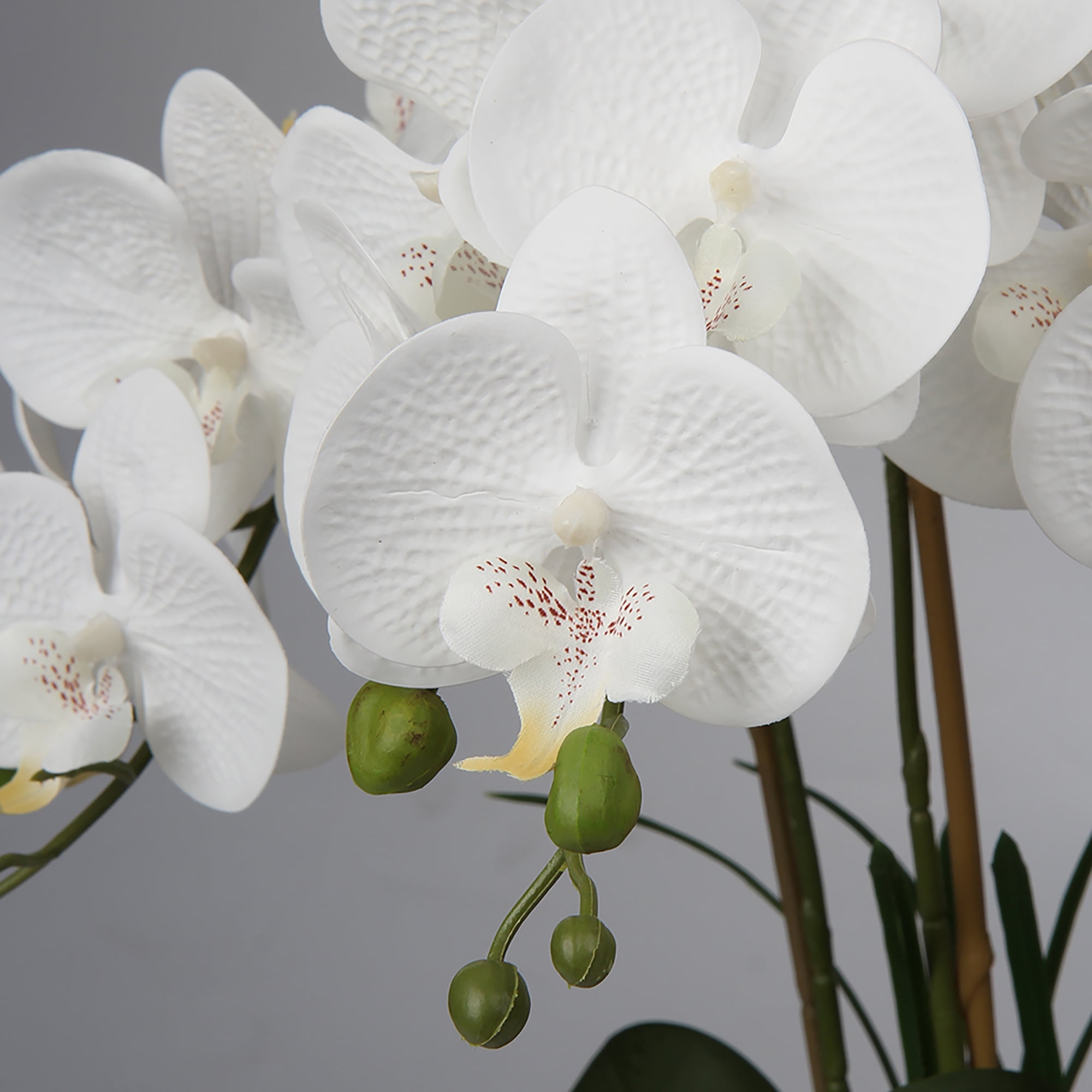Orchids Artificial Flowers 18" White Phalaenopsis Large Orchid with Silver Ceramic Pots Silk Faux Orchid Arrangement for Home Office Bathroom Living Room Table Decoration