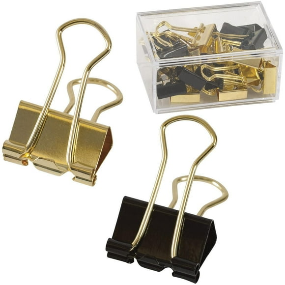 25 PC Gold & Black Binder Clips, 2 Pack