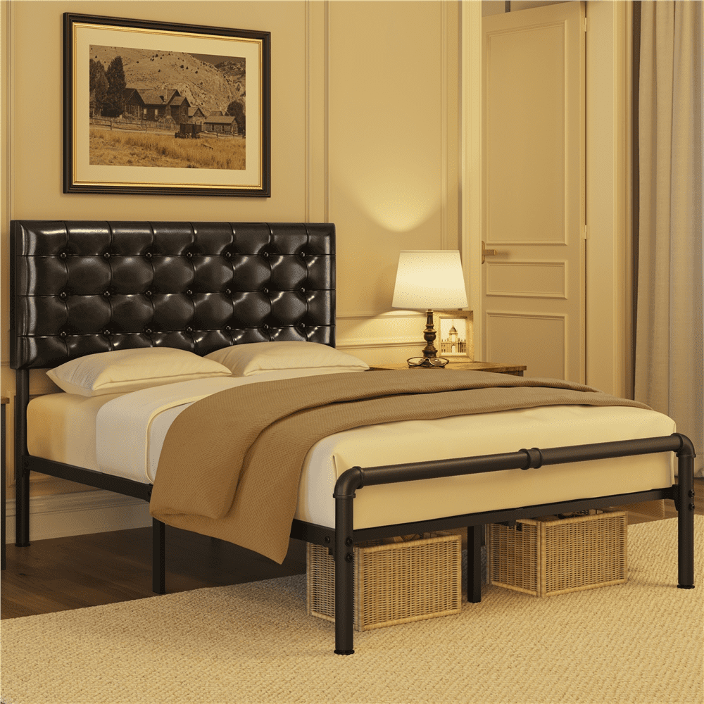 Topeakmart Full Size HeavyDuty Steel Bed Frame with Faux Leather
