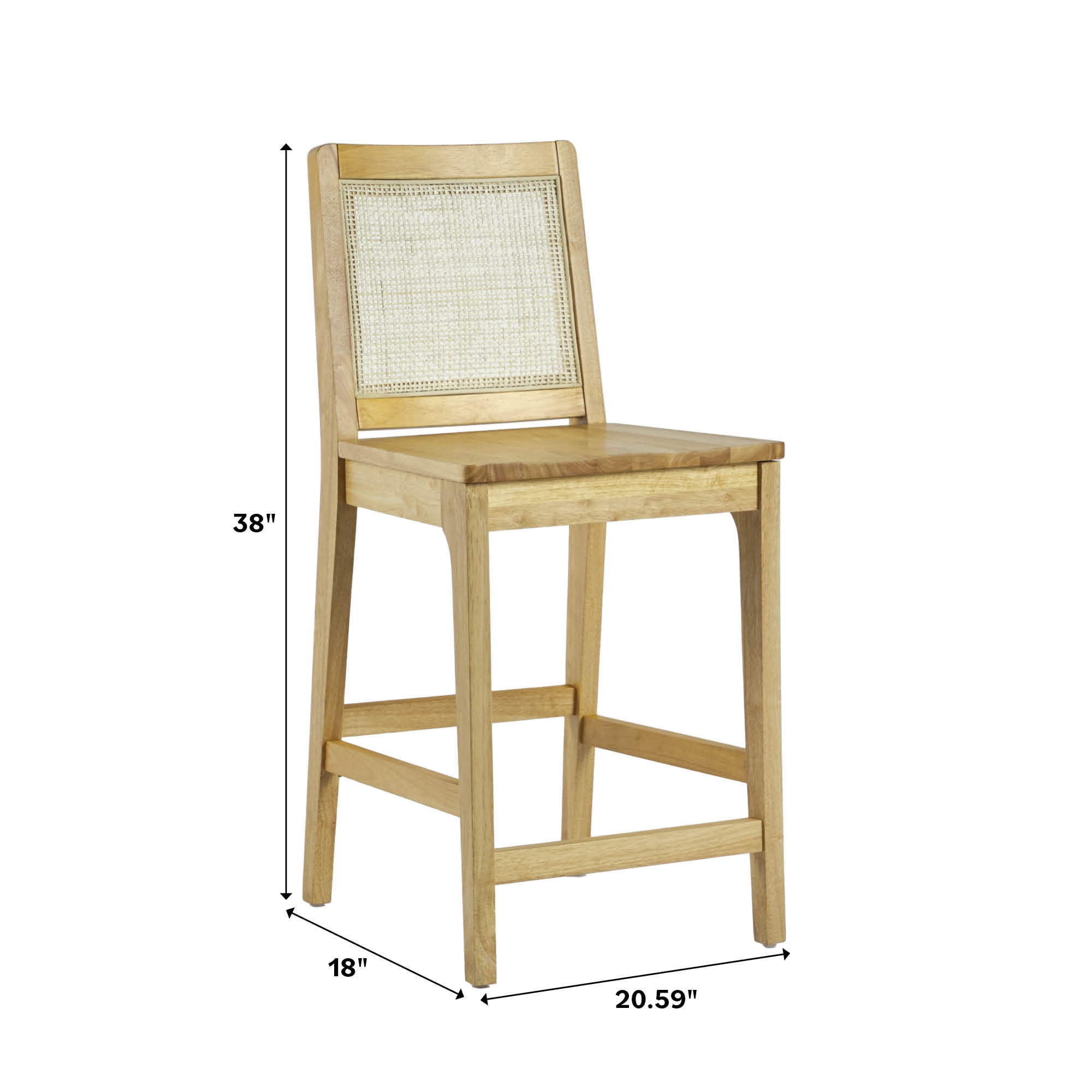 Walker Edison Collection Solid Wood Counter Stool with Woven Rattan Back, Natural (Set of 2)