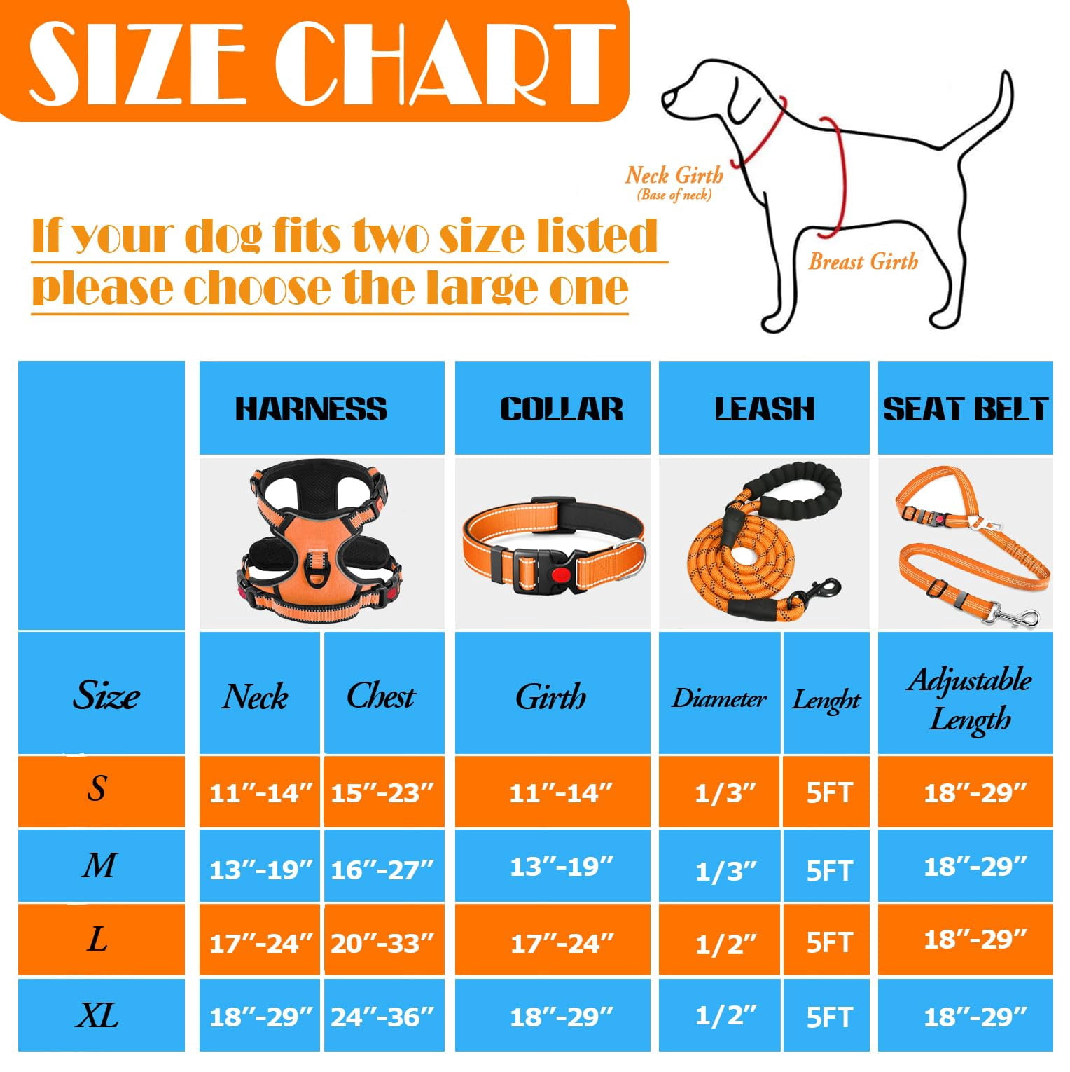 Small Orange No Pull Dog Harness and Accessory Set for Walking and Hiking
