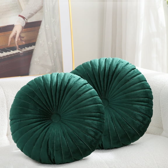Velvet 18-Inch Round Throw Pillow for Home Decorative Couch, Green (Set of 2)