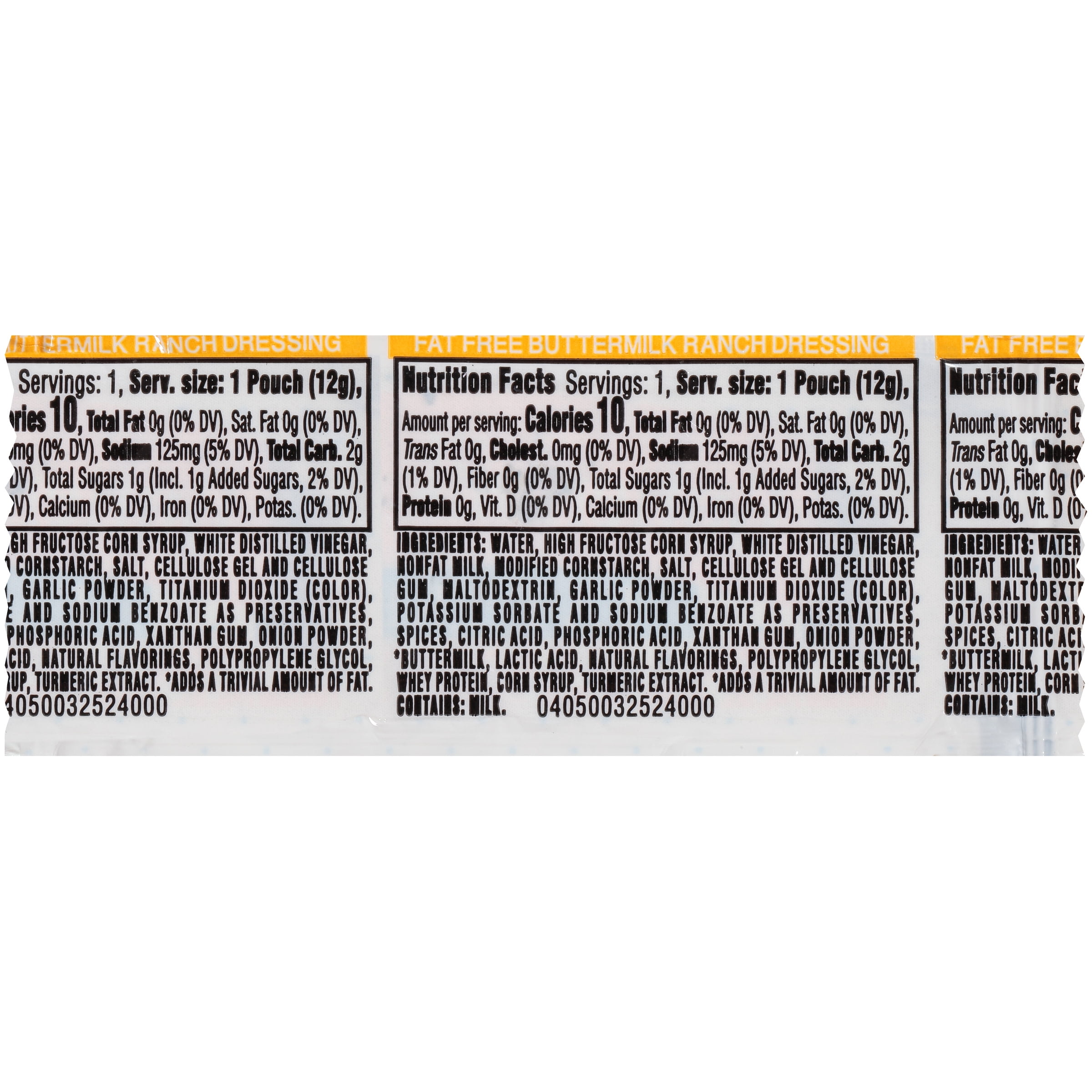 PPI Single Serve Fat Free Buttermilk Ranch Dressing, 12 gr. Packets (Pack of 200)