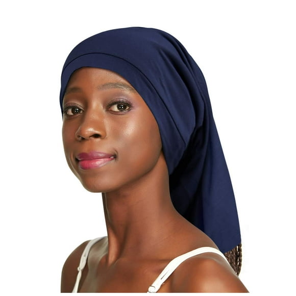 Gorro de dormir de raso Dreadlock Tube para trenzas azul oscuro