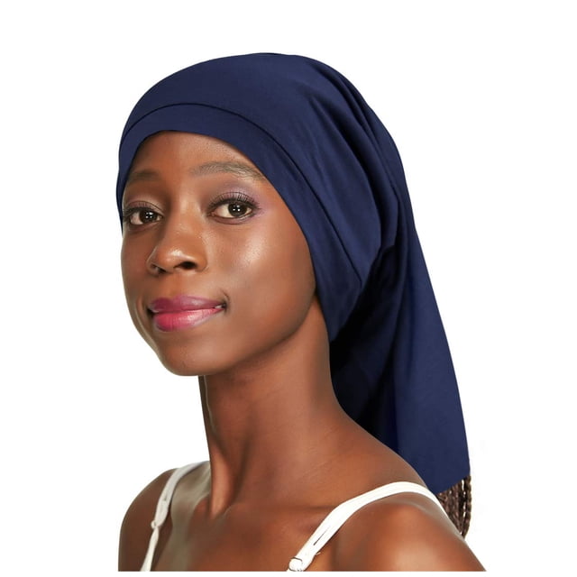 Gorro de dormir de raso Dreadlock Tube para trenzas azul oscuro