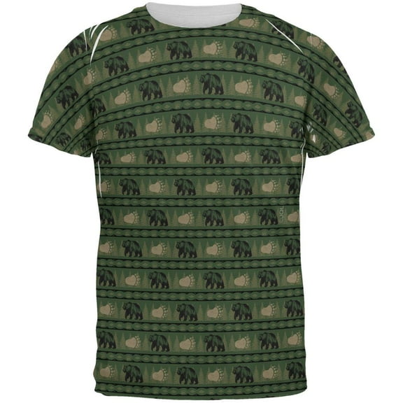 Grizzly Bear Adirondack Pattern Green All Over Mens T Shirt Multi LG