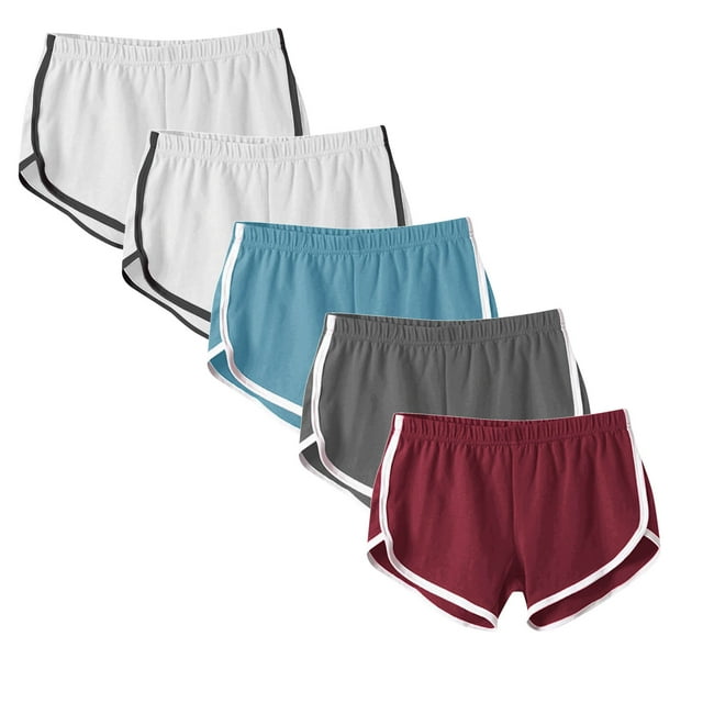 Puntoco Pantalones cortos de algodón para mujer, 5 piezas, cintura elástica, pantalones cortos casuales de verano para mujer