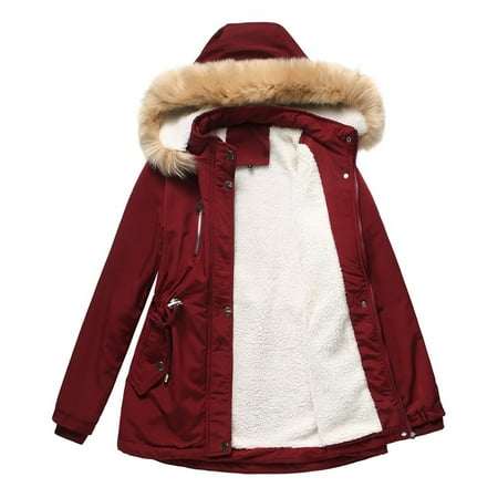 

Womens Winter Warm Thick Padded Long Puffer Coat Faux Fur Fuzzy Hoodies Collar Jacket Quilted Parkas Outwear Coats