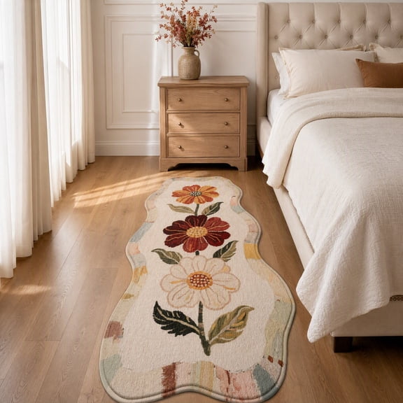 Runner Rug, 2 x 5 ft, Floral Design, Plush, Non-Slip, Machine Washable, Low-Pile, for Hallway and Entryway