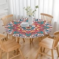 thumbnail image 3 of 44in Round Tablecloth with Elastic Edge, Waterproof Fitted Table Cover for 36-44" Tables, Floral Theme Polyester Reusable Table Cloths Wipe Clean for Picnic, Dining, Outdoor Use and Party Decor, 3 of 7