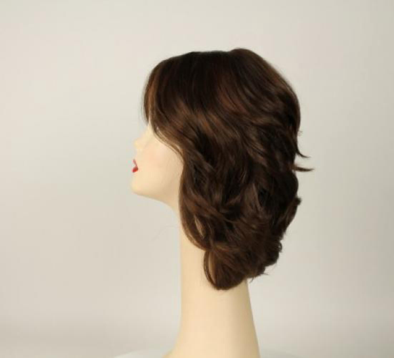 European Human Hair Freeda Wig Regina Brown With Reddish Highlights Multi-Directional Skin Top Size L
