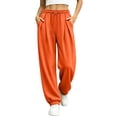 thumbnail image 3 of CFLVAEK Sweatpants for Women Casual Pleated Drawstring Elastic Waisted Fall Winter Cinch Bottom Track Pants with Pockets Orange XL, 3 of 9