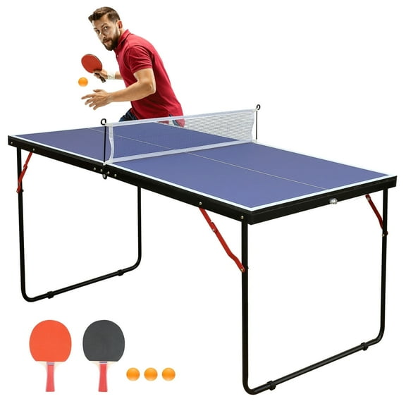 LIZEVINC 27" Foldable Table Tennis Table for Outdoor,Ping Pong Table sets with Net and 2 Paddles