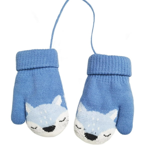 Cute Fox Baby Winter Warm Mittens On String Girls Boys 0-3 Y Toddler Magic Knitted Gloves Kids Cold Weather Gloves