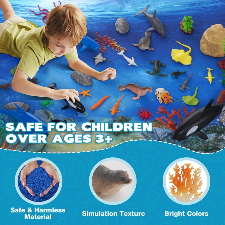 Wisairt Ocean Animal Toys for Kids, 60 PCS Play Set with Mat, Sea