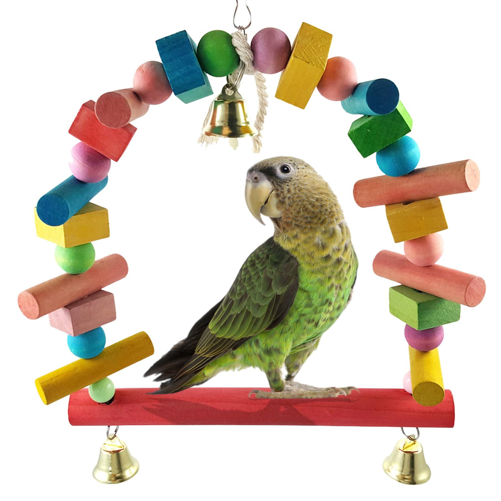 Perch Cage Hanging Toy Wood Stand Parrot Bird Perch Cage Swing Wooden Perch for Macaw Parakeet