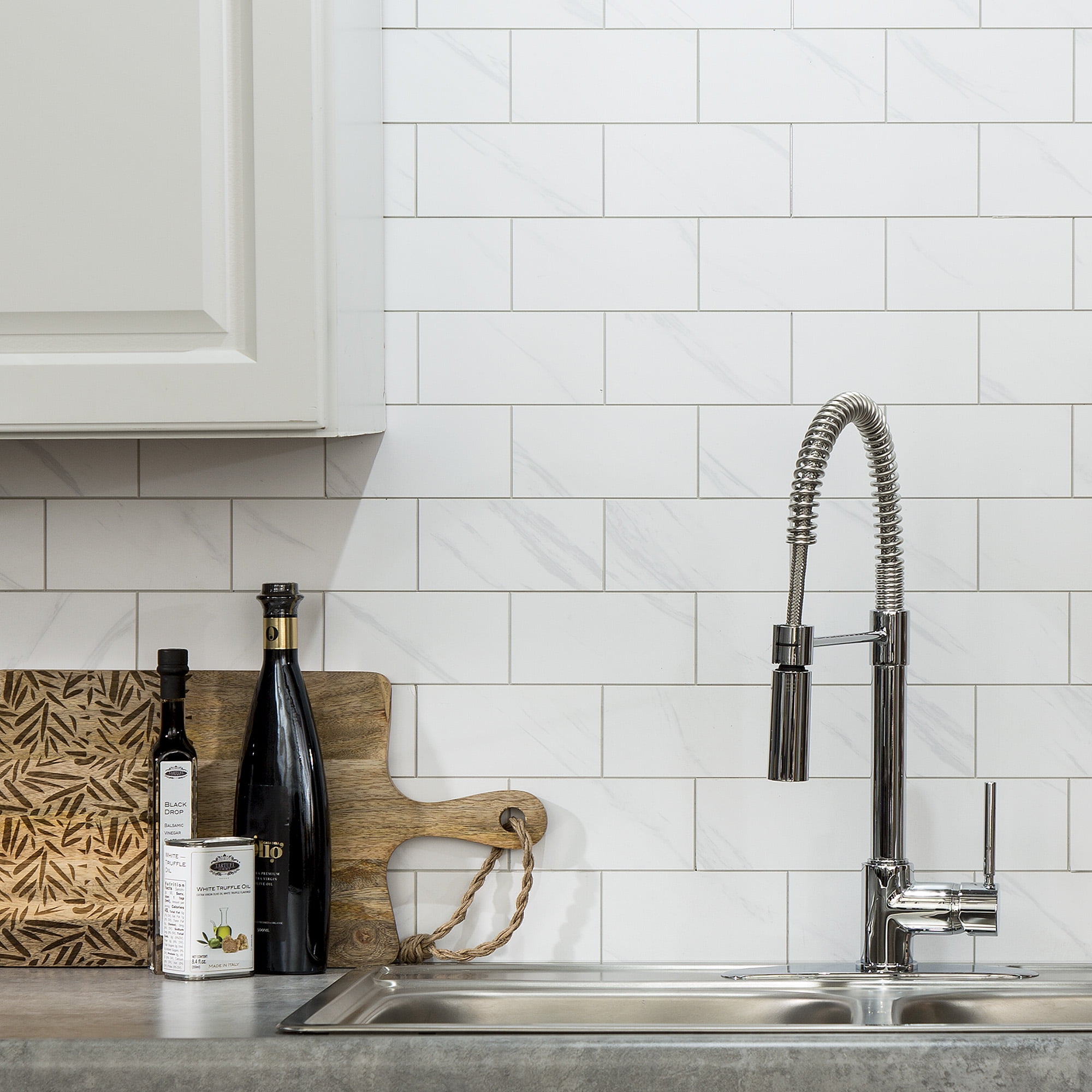 Aspect Collage 14.9in x 11.75in Peel and Stick Backsplash in Carrara Subway (5-Pack)
