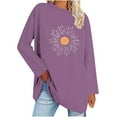 thumbnail image 2 of Jinhomg Women's Casual Pullover Tops Fall Long Sleeve Cute Sun Graphic Tees Oversized Drop Shoulder Blouse Dressy Comfy Lightweight Crew Neck Sweatshirts Holiday Deal Purple M, 2 of 4