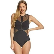 Gottex Profile Novelty Mesh High Neck Zip One Piece Swimsuit (Black, 14)