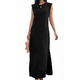 thumbnail image 2 of Vestido Maxi de Verano para Mujer, Informal, Holgado, con Abertura, Sin Arrugas, con Cuello Redondo y Bolsillos, Color Negro, Talla XXL, 2 of 9