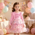 thumbnail image 2 of mgoYE Toddler Birthday Girl Print Dress Ruffle Sleeve A-Line Tulle Dresses Casual Colourful Clothes, 2 of 4
