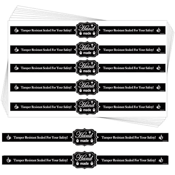 Food Retail Package Seal Stickers 9x1 Inch Safe Secure Tamper Evident Lids Stickers Tampers Proof 200 Pcs Tamper Evident Labels for Freshness Labels for Handmade Crafted Baking (Black)