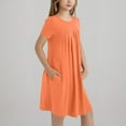thumbnail image 4 of Girls Short Sleeve Summer Dress Kids Casual Crewneck Loose Beach Short Dresses with Pockets 5-13 Years Orange 10-11 Years, 4 of 6