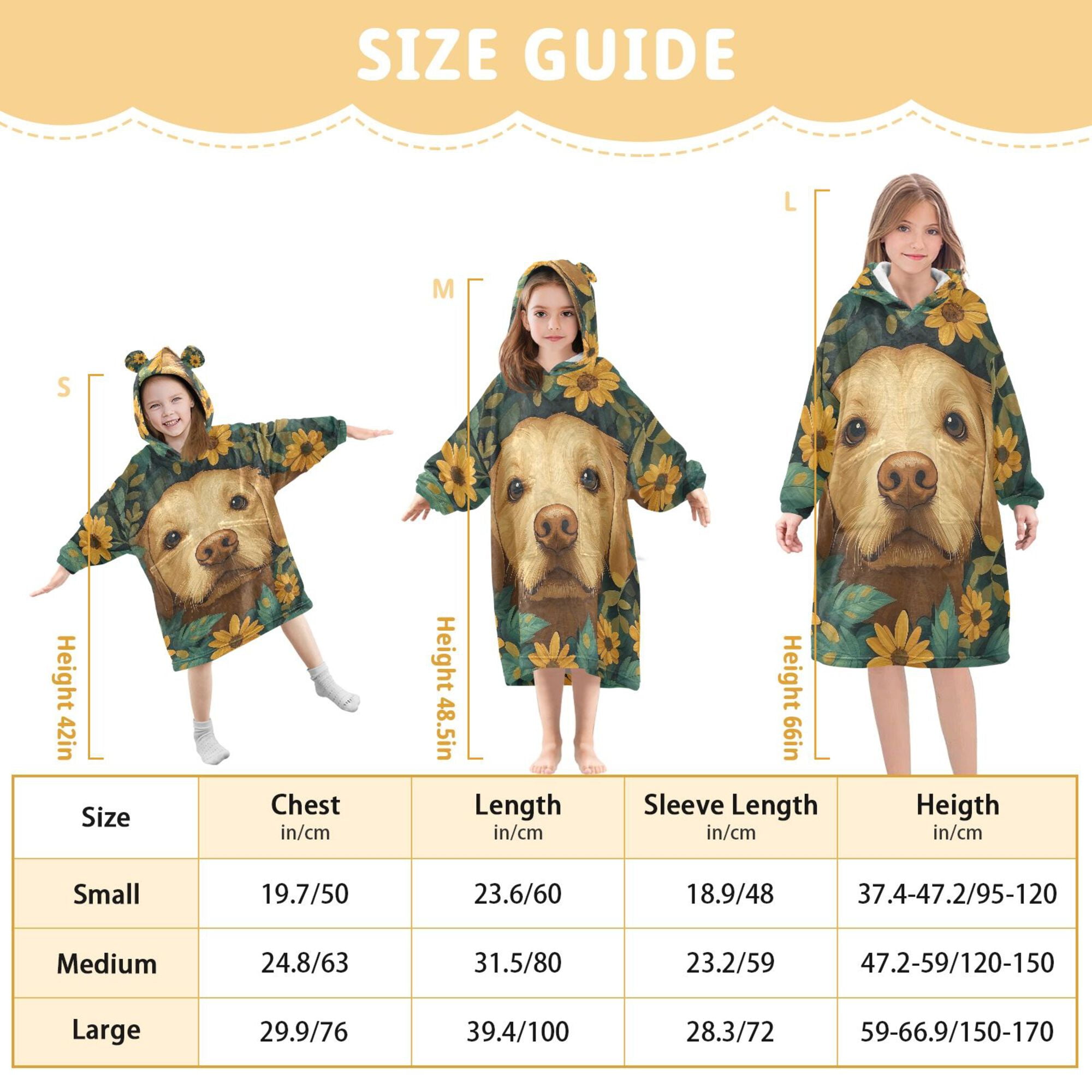 FORMRS Wearable Blanket Hoodie with Sleeves for Kids Cozy Flannel Sweatshirt, Flowers and Dog