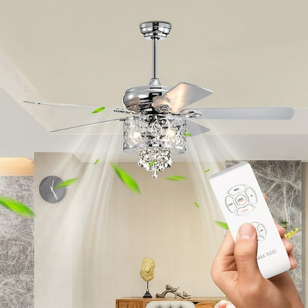 

Gplesas Ceiling Fan With Lights Remote Control Fans Crystal 52 Energy-saving Furniture LED Light Bedroom AC Motor 3 Speeds Modern 5 Blades Silver 52 Inches
