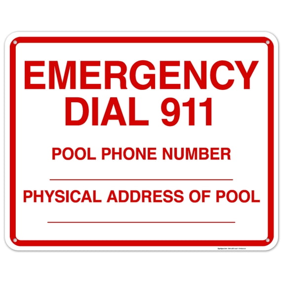 Emergency Dial 911 Sign, Pool Sign,