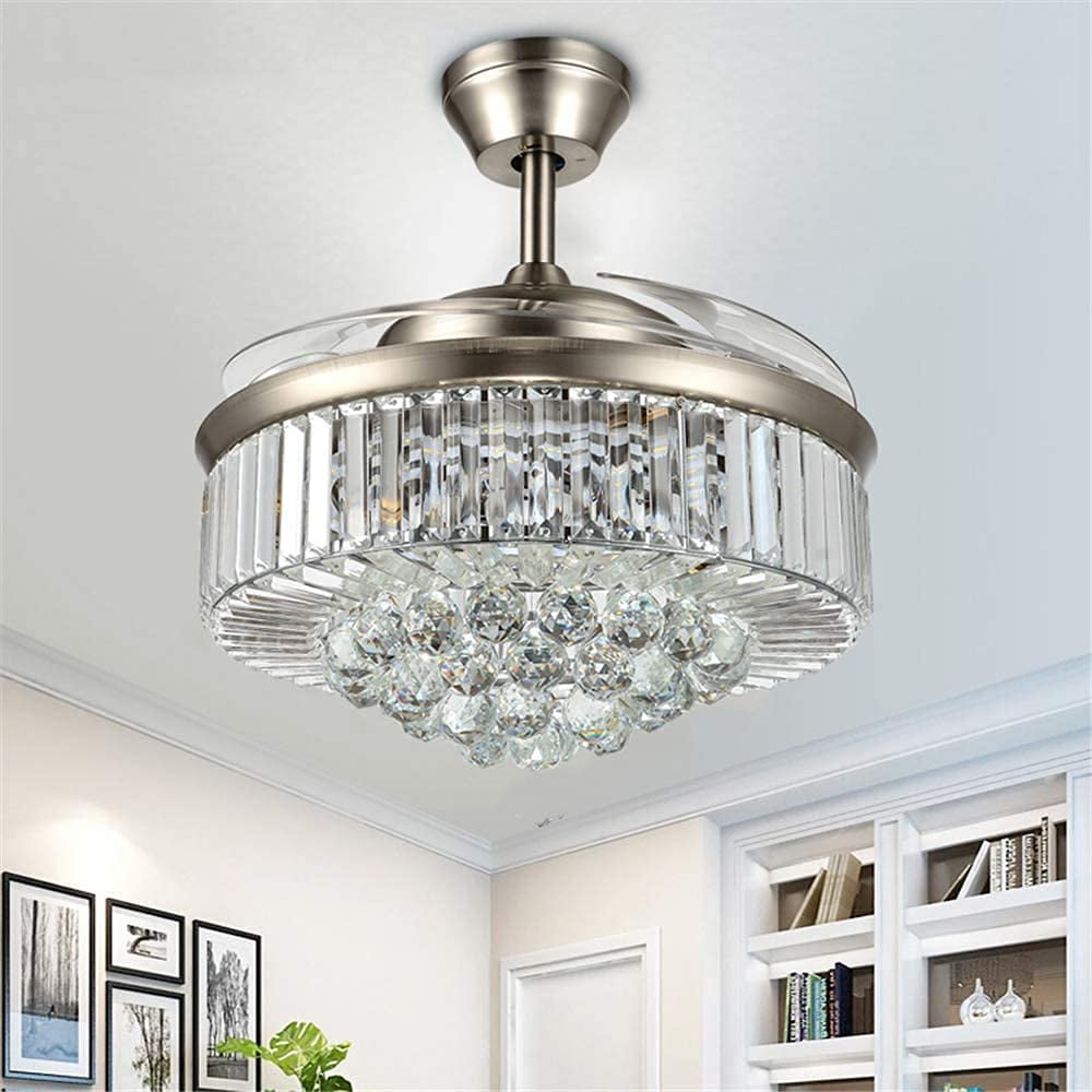 KPIBEST 42" Chandelier with Fan with Retractable Blades Crystal