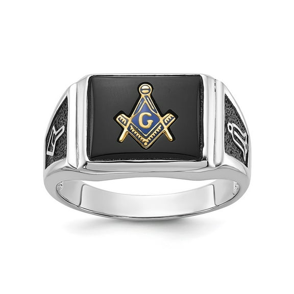 Primal Gold 10 Karat White Gold High Polished Onyx Men's Masonic Ring