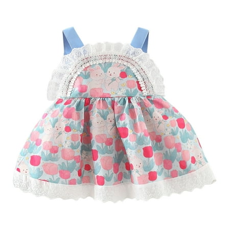 

Toddler Girls Dress Sleeveless Rabbit Floral Print Lace Dress Dance Party Princess Dresses Clothes Kids Party Dresses