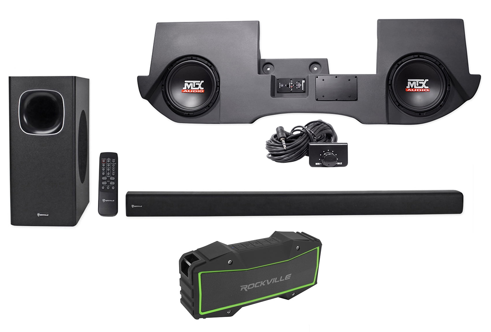 Dual 10" MTX Subwoofers+Enclosure For 0216 Dodge Ram Quad/Crew+ROCKBAR+Speaker