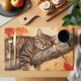 thumbnail image 2 of Sleeping Cat Fall Placemats Set of 12 Branches Maple Leave Thanksgiving Place Mats Indoor Wipeable Table Mats Washable Cloth Dining Table Placemats for Kitchen Holiday Party Home Decor 13x19 Inch, 2 of 9
