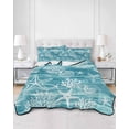 thumbnail image 2 of Quilts Twin Size Bedding Set, Teal Coastal Lightweight Quilted Comforter, Summer Ocean Sea Waves Starfish Corals Soft Reversible Bedspread Coverlet with Pillow Covers for All Season, 68" x 86", 2 of 7