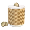 thumbnail image 1 of Earth Tones Piggy Bank, Fleur de Lis Classic Victorian Feminine Retro Spiral Floral Swirl, Ceramic Coin Bank Money Box for Cash Saving, 3.6" X 3.2", Beige Pale Caramel, by Ambesonne, 1 of 4
