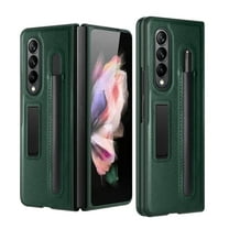 ELEHOLD for Samsung Galaxy Z Fold 4 Slim Case with S Pen Pocket, Built-in Magnetic-Absorbing Invisible Kickstand PU Leather Plastic Bumper Screen Camera Protection Shockproof Case for ZFold 4, Green