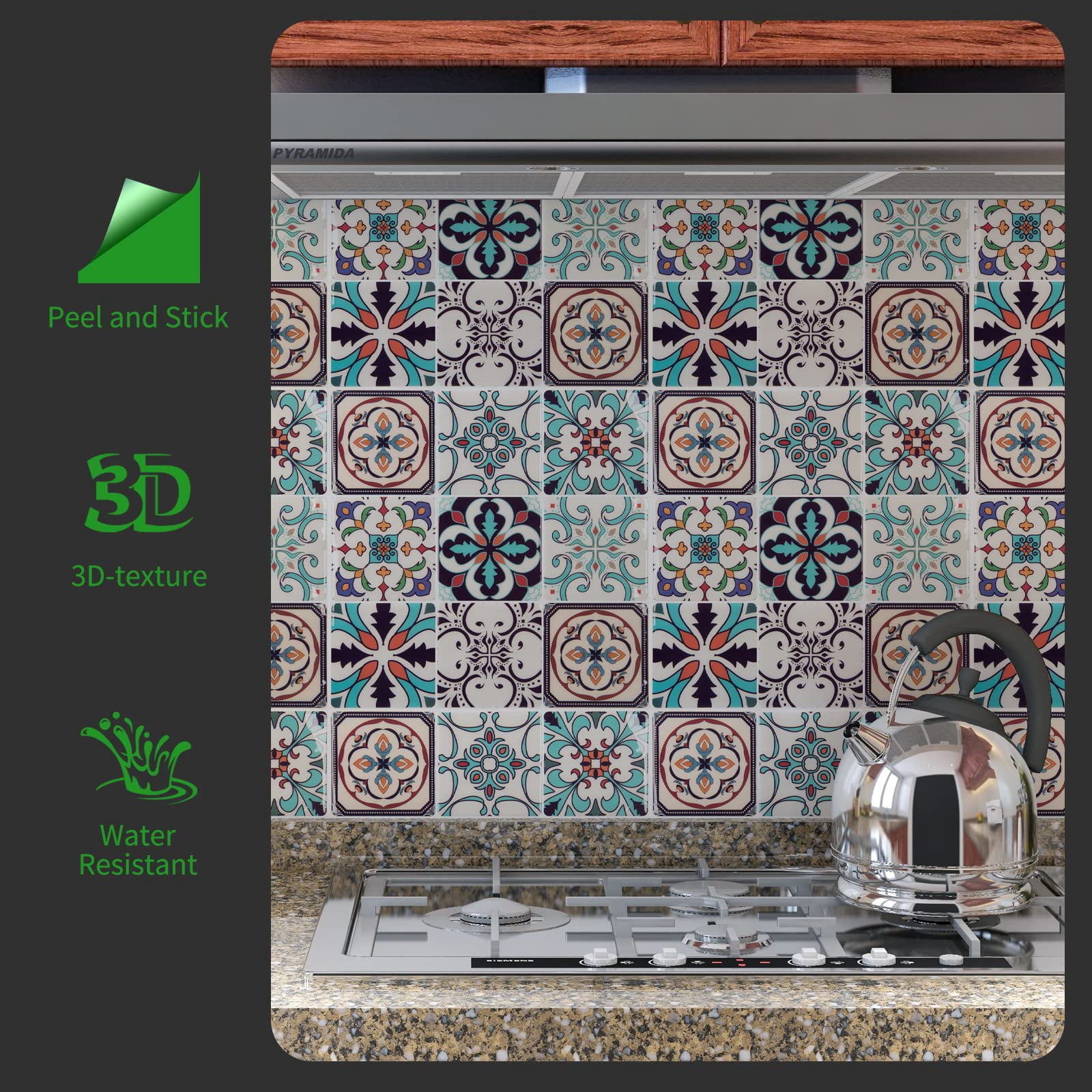 Peel And Stick Backsplash Tile Stickers  Maximum Blue Green For Kitchen On Wall Tiles (10 Sheets)