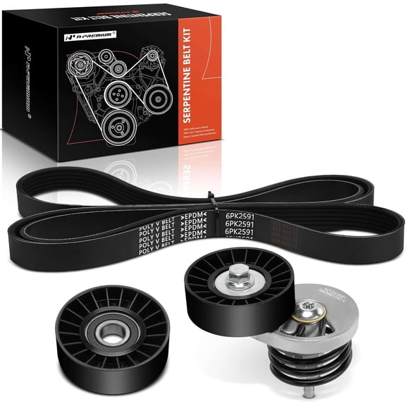 A-Premium Engine Serpentine Belt Drive Kit with Tensioner & Tensioner Pulley Compatible with Ford F-150 F-250 HD F-350 Bronco E-150/E-250/E-350 Econoline E-150/E-350 Econoline Club Wagon V8 5.8L