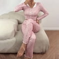 thumbnail image 5 of ZHENHONG Pajamas for Women, 2 Piece Long Sleeve Button Front V Neck Floral Print Lettuce Trim Pajama Set, Women's Sleepwear Pink, 5 of 7