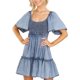 thumbnail image 3 of SAYOO Vestidos casuales de mezclilla fruncidos en el pecho de cintura alta con volantes para mujer SAYOO Sexy, 3 of 8