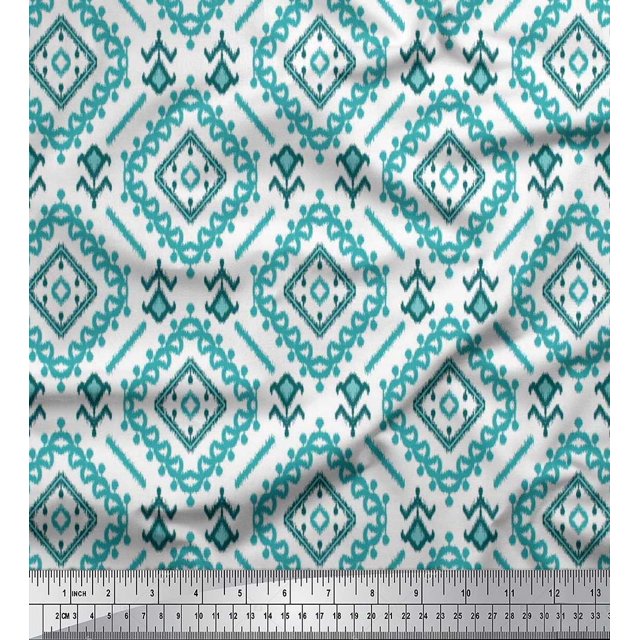 Soimoi polyester Crepe Fabric Ethnic Ikat Print Sewing Fabric Yard 42 Inch Wide