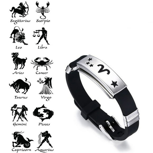 Zeus Men's Horoscope Stainless Steel Silicone Wristband Bangle Clasp Cuff Bracelet