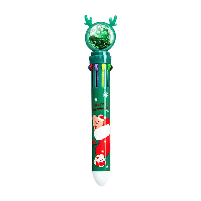 Pens For Teachers Gifts Student Supplies 10 Color Christmas Ballpoint Pen Push Type Color Multifunction Marker 10 In 1 Multicolor Pen Christmas Gift 2ml Green