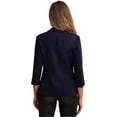 thumbnail image 4 of JWD Women's Casual 3/4 Ruched Sleeve Blazer - Slim Fit Open Front Notched Lapel Work Office Suit Jacket with Pockets Navy Blue 12, 4 of 6