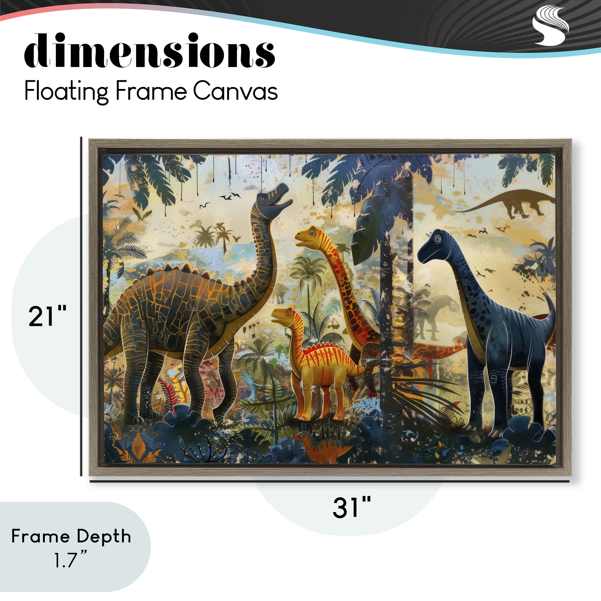 Stupell Industries Jurassic Journey in Nature Brown Framed Floater Canvas Wall Art, design by Lazar Studio