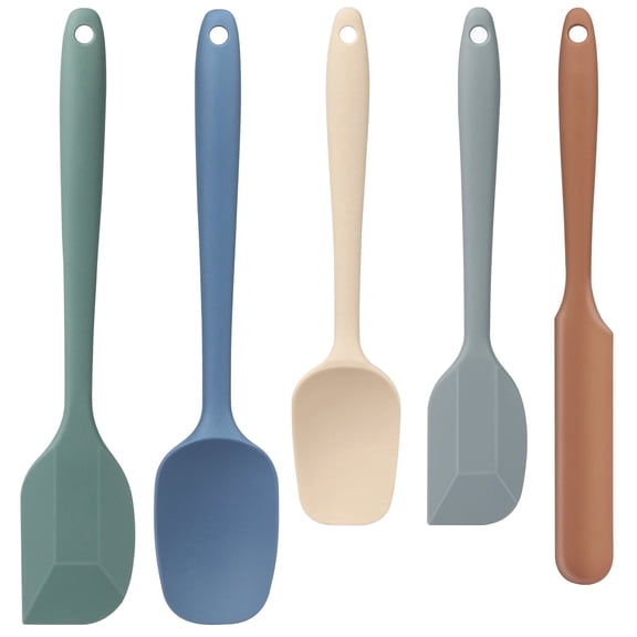 Food Grade Silicone Rubber Spatula Set, TAIMASI 5 Pcs Kithen Cooking Mixing Utensil Set, BPA-Free High Heat Resistant Non Stick Dishwasher-Mixed Color 02